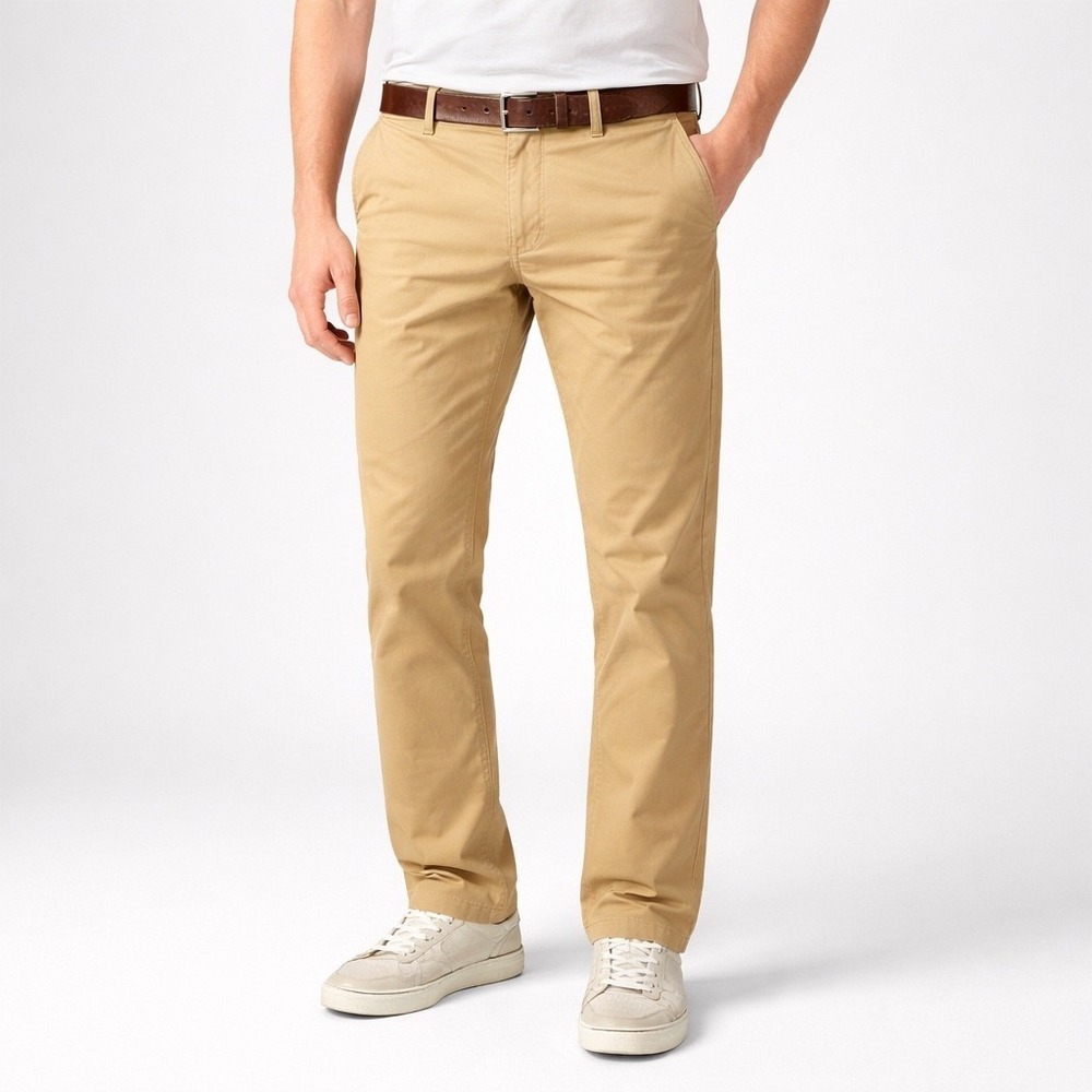 Indochino Pants Men's Chino Straight Leg Flat Front Pockets Beige 100% Cotton‎